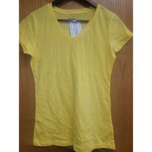 Yellow V-Neck Short Sleeve T-Shirt Women's Large By Blue Velvet 60% Cotton & 40%